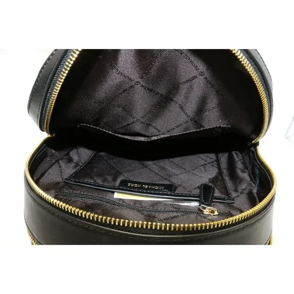 Michael Kors Jaycee Medium Zip Pocket Backpack Leather Black Gold $498